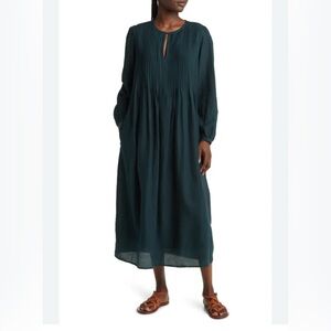 Xirena women’s large Marta long sleeve silk blend maxi dress Lagenlook green